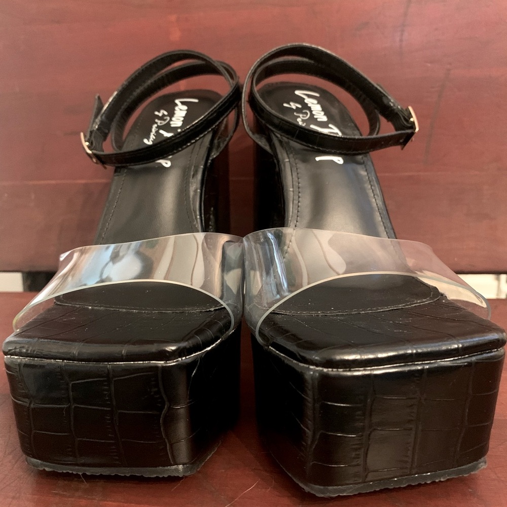 NWT Lemon Drop Black and clear platform heels